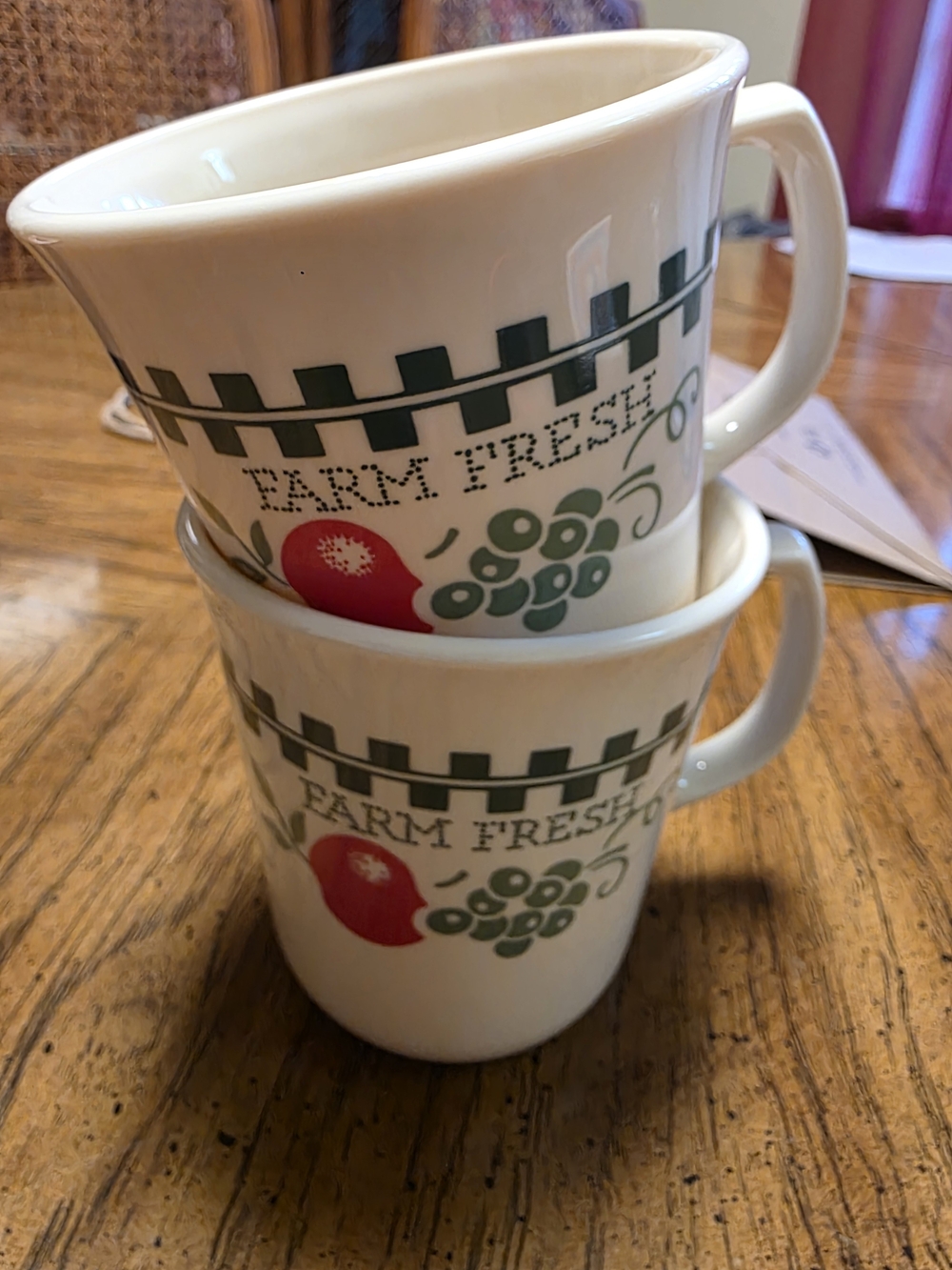 Corelle Farm Fresh Ceramic Mugs — White with Green & Red Fruit Motif (Set Of 4)